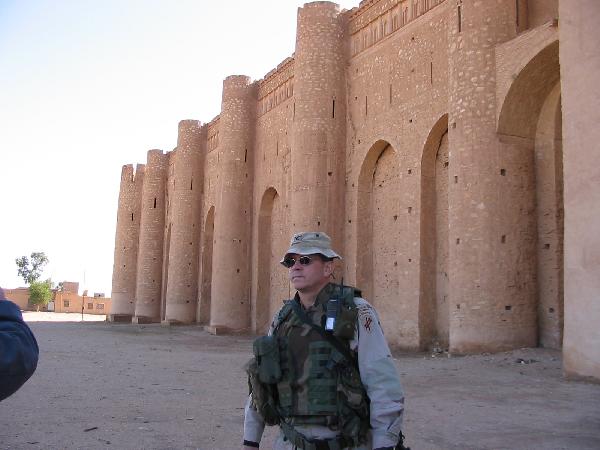 At the front entrance to the Al Ukaydir fort, Karbala province, Iraq.
